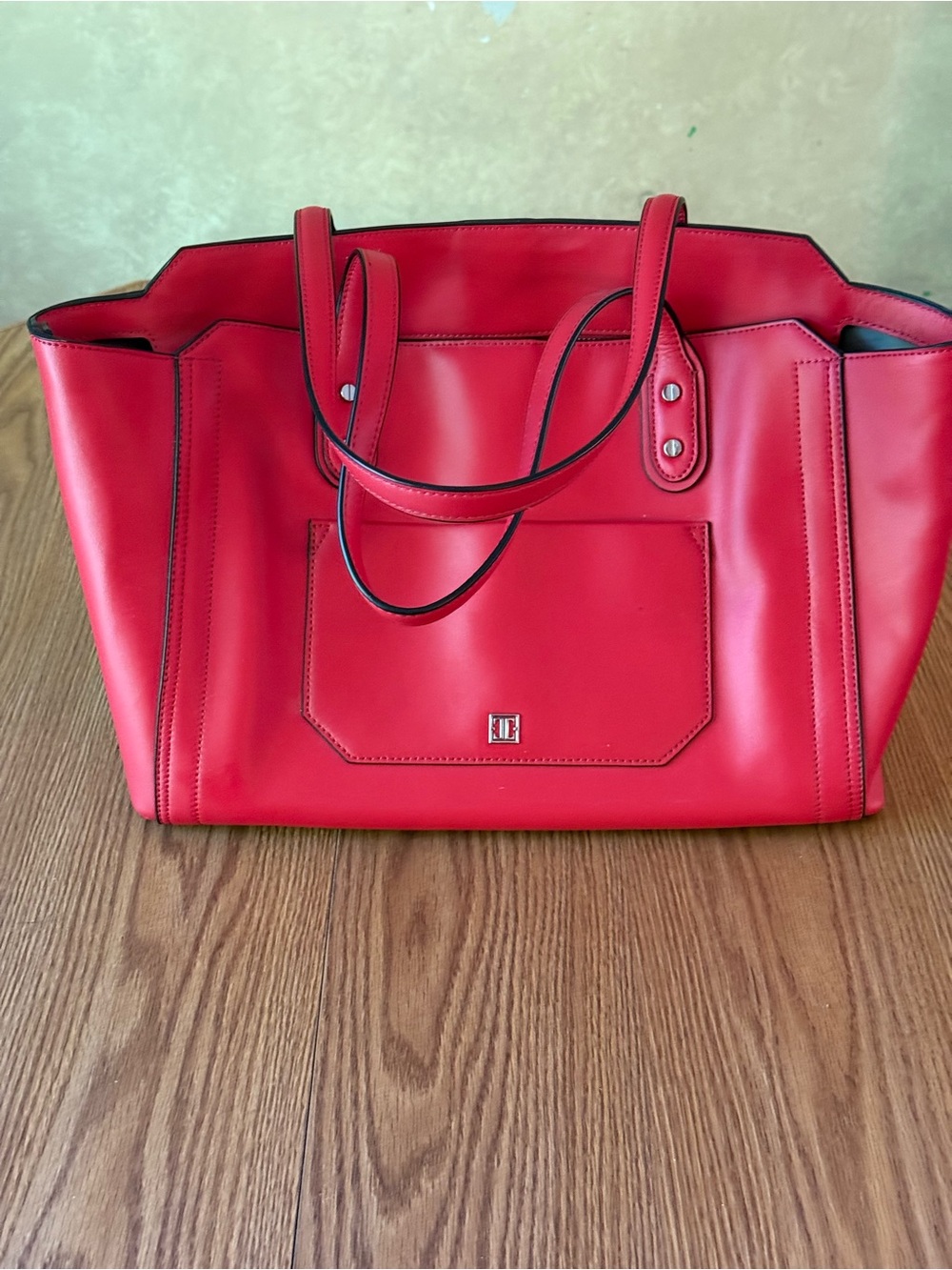 Ivanka Trump Red Leather Tote with Front Pocket